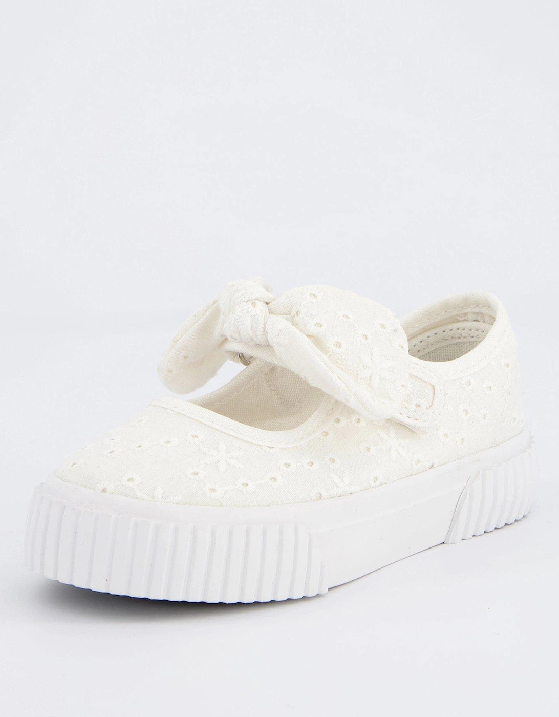 Girls Broderie Bow Mary-Jane Pump - White