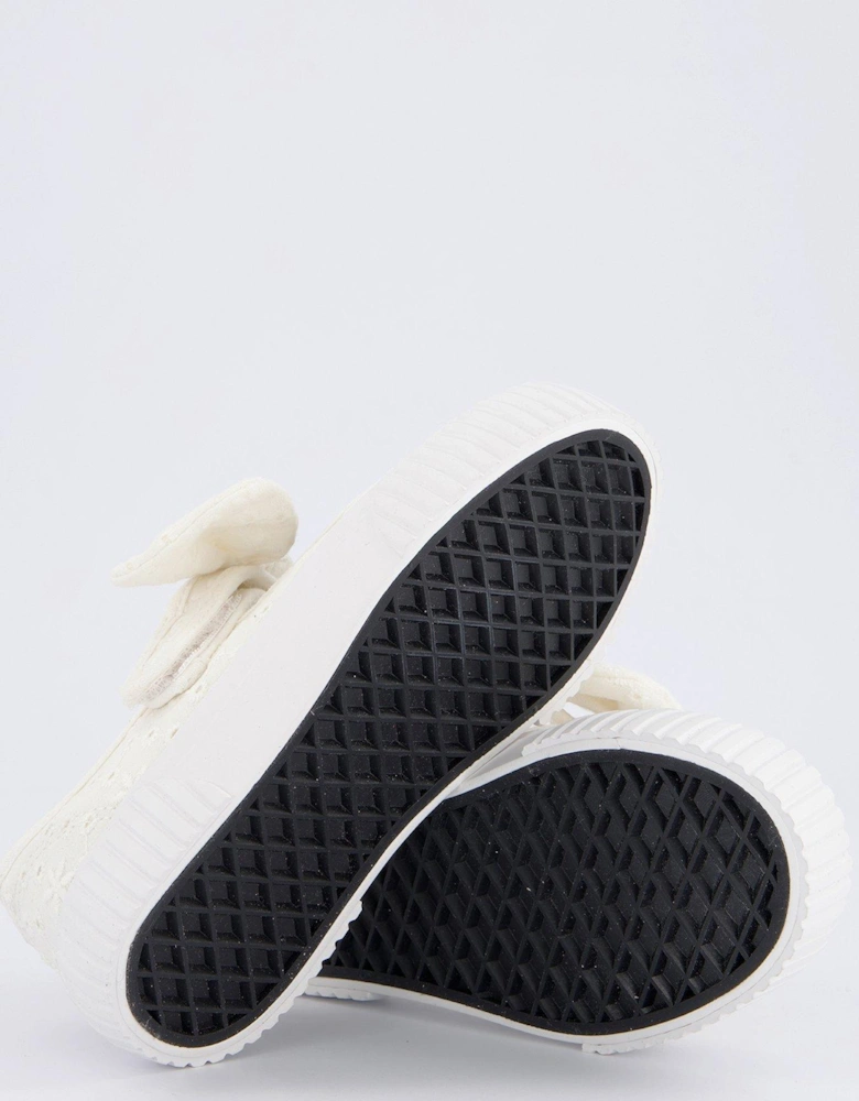 Girls Broderie Bow Mary-Jane Pump - White