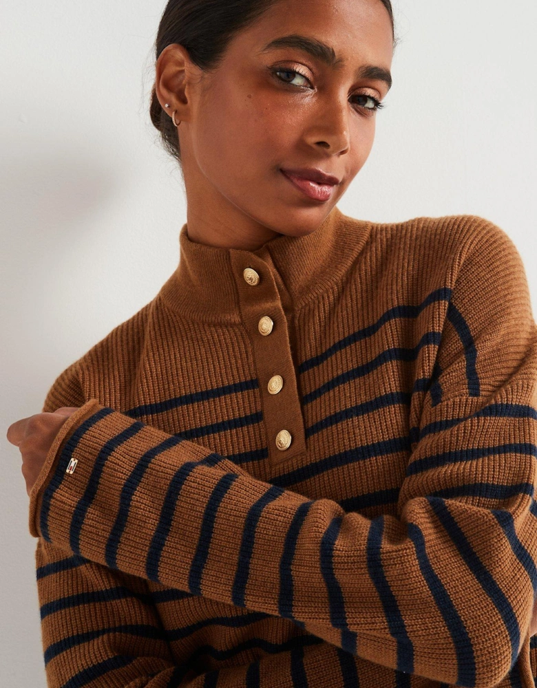Long Sleeve Striped Knitted Jumper - Brown