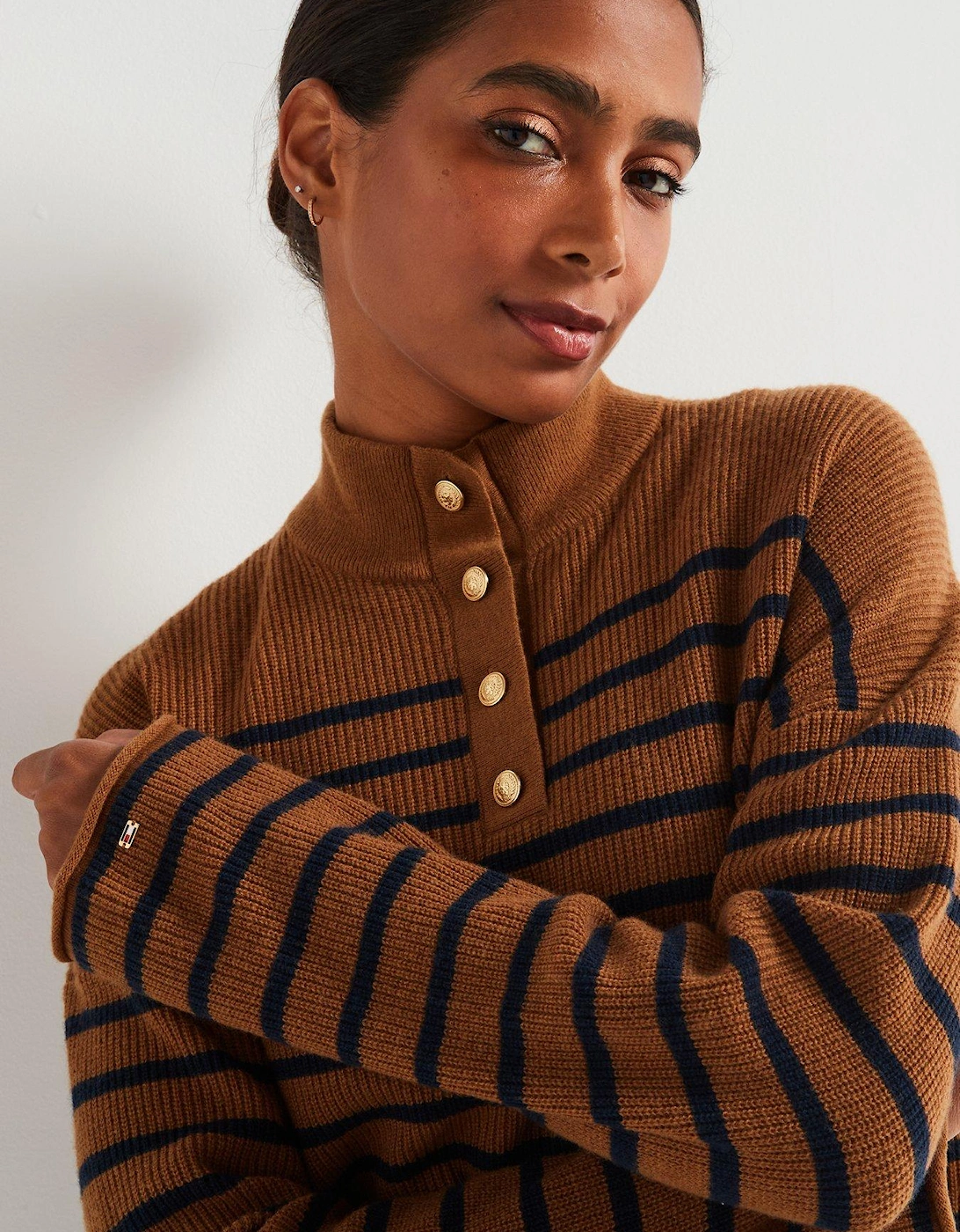 Long Sleeve Striped Knitted Jumper - Brown