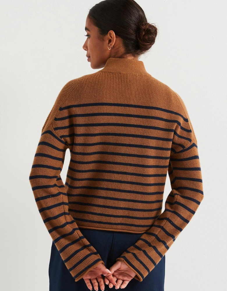 Long Sleeve Striped Knitted Jumper - Brown