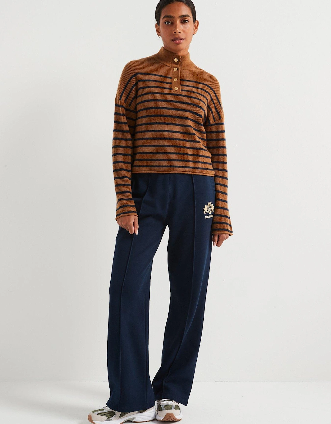 Long Sleeve Striped Knitted Jumper - Brown