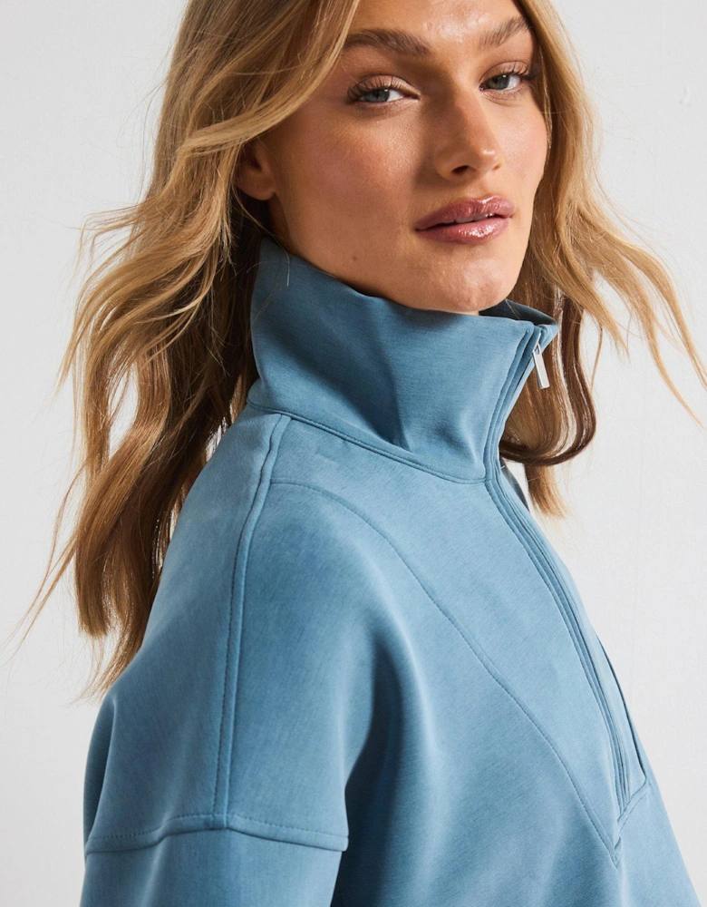 Womens Training Sand Wash Funnel Neck Half Zip - Blue