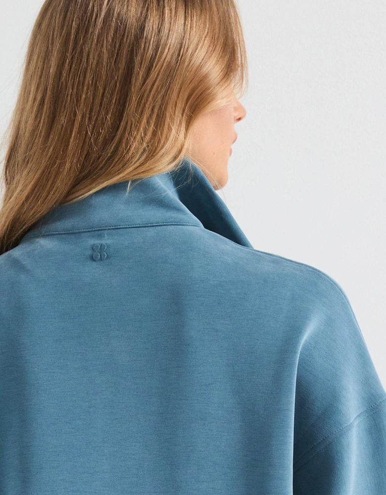 Womens Training Sand Wash Funnel Neck Half Zip - Blue