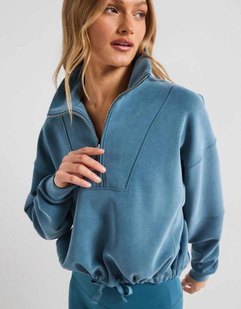 Womens Training Sand Wash Funnel Neck Half Zip - Blue