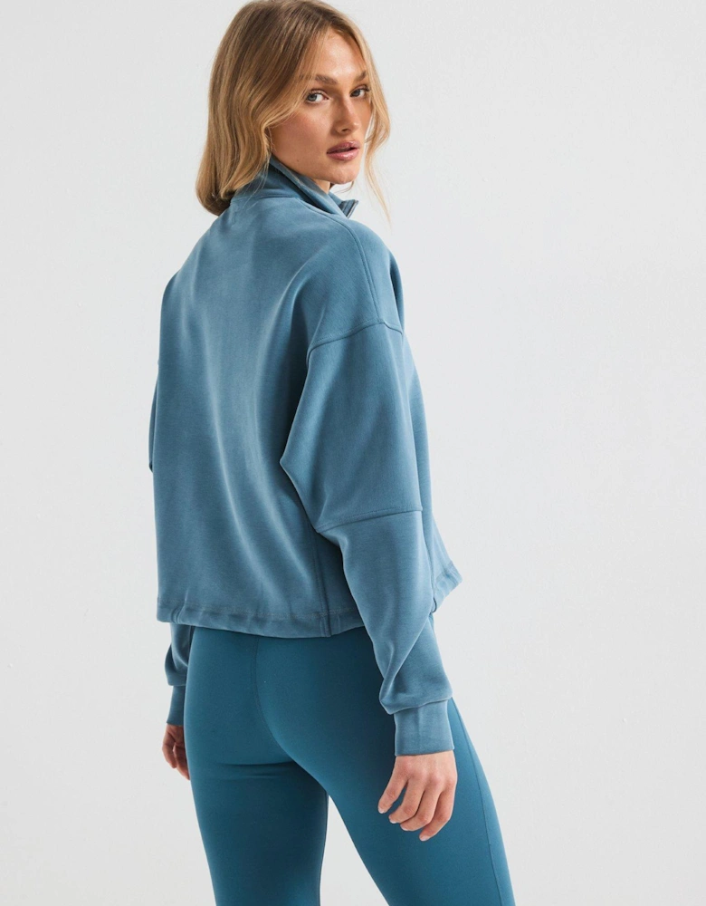 Womens Training Sand Wash Funnel Neck Half Zip - Blue