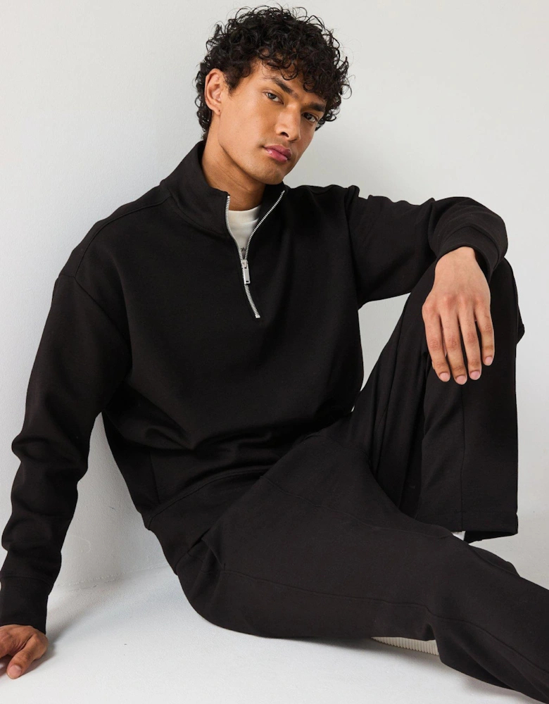 Tech Interlock Half 1/2 Zip Sweat Top - Black