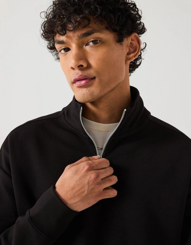 Tech Interlock Half 1/2 Zip Sweat Top - Black