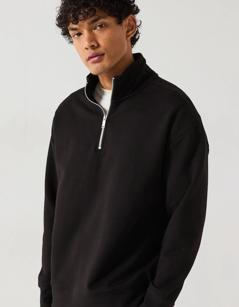 Tech Interlock Half 1/2 Zip Sweat Top - Black