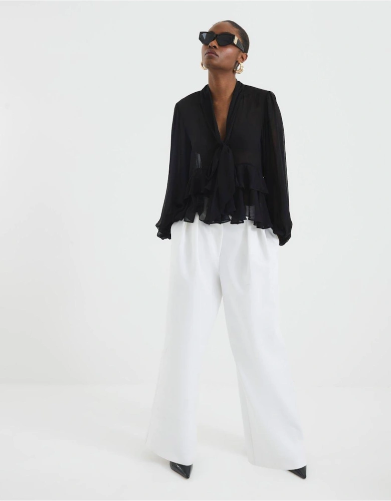 Ruffle Pussybow Blouse - Black
