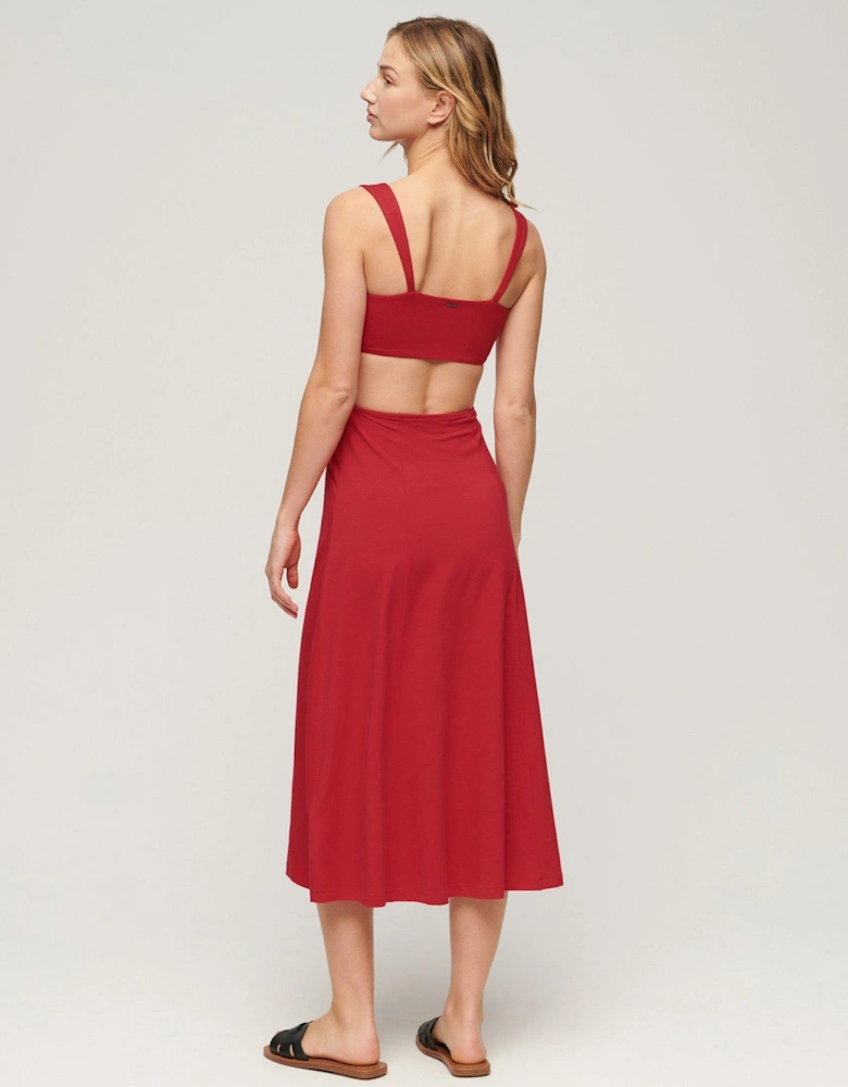 Jersey Cutout Midi Dress - Red