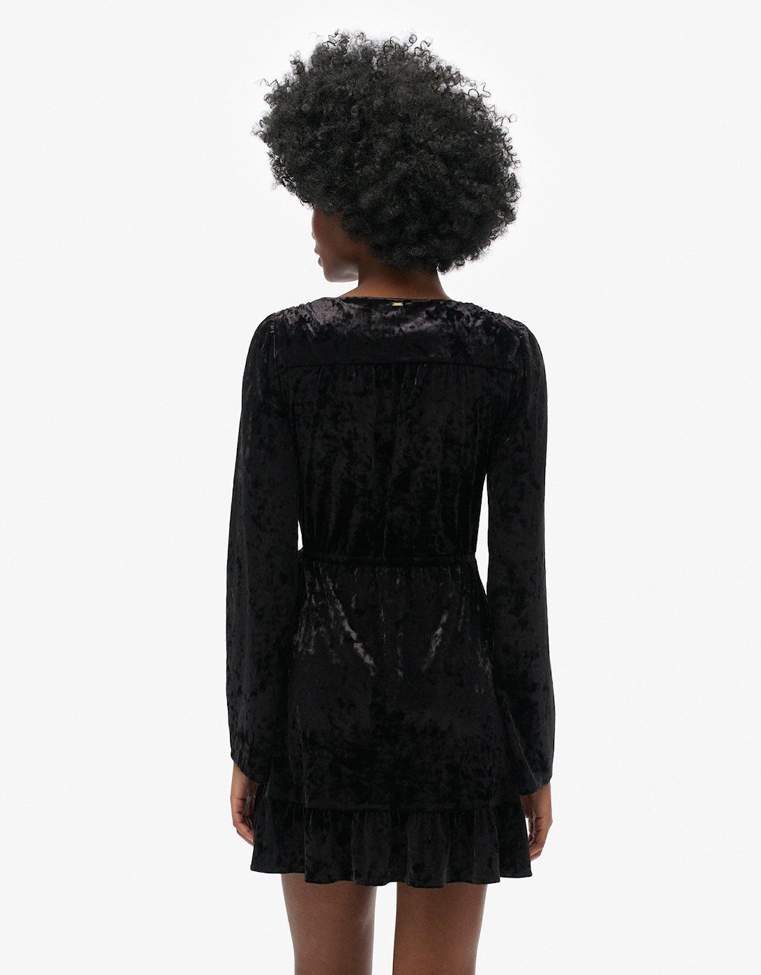 Long Sleeve Velvet Wrap Mini Dress - Black
