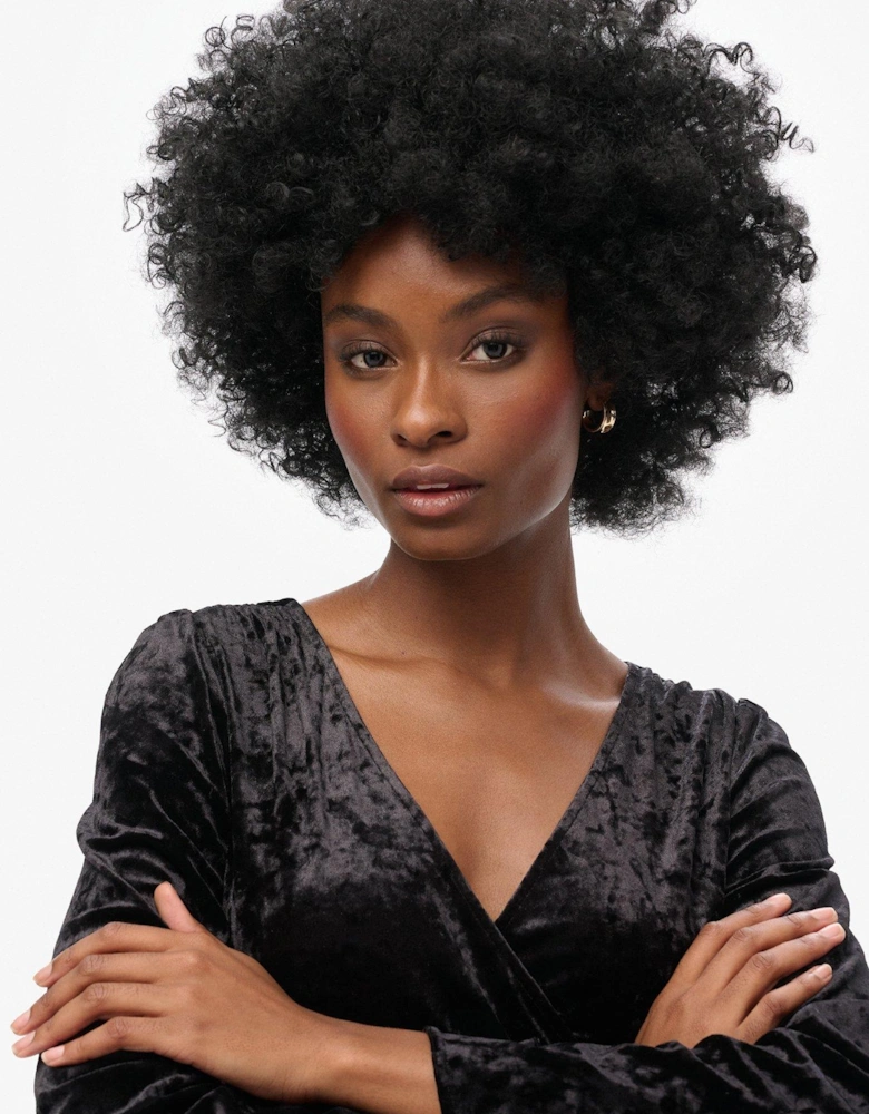 Long Sleeve Velvet Wrap Mini Dress - Black