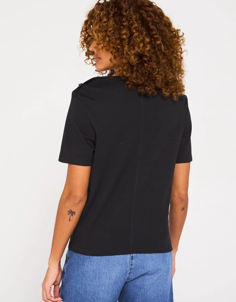 Gold Button Detailed T-Shirt - Black
