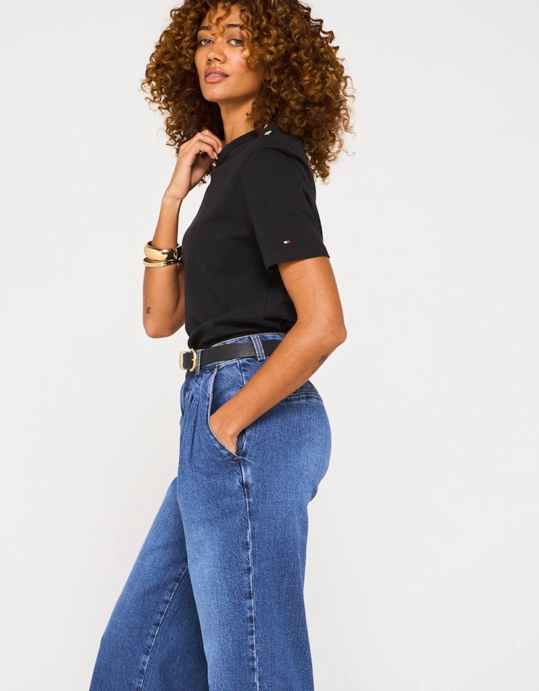 Gold Button Detailed T-Shirt - Black