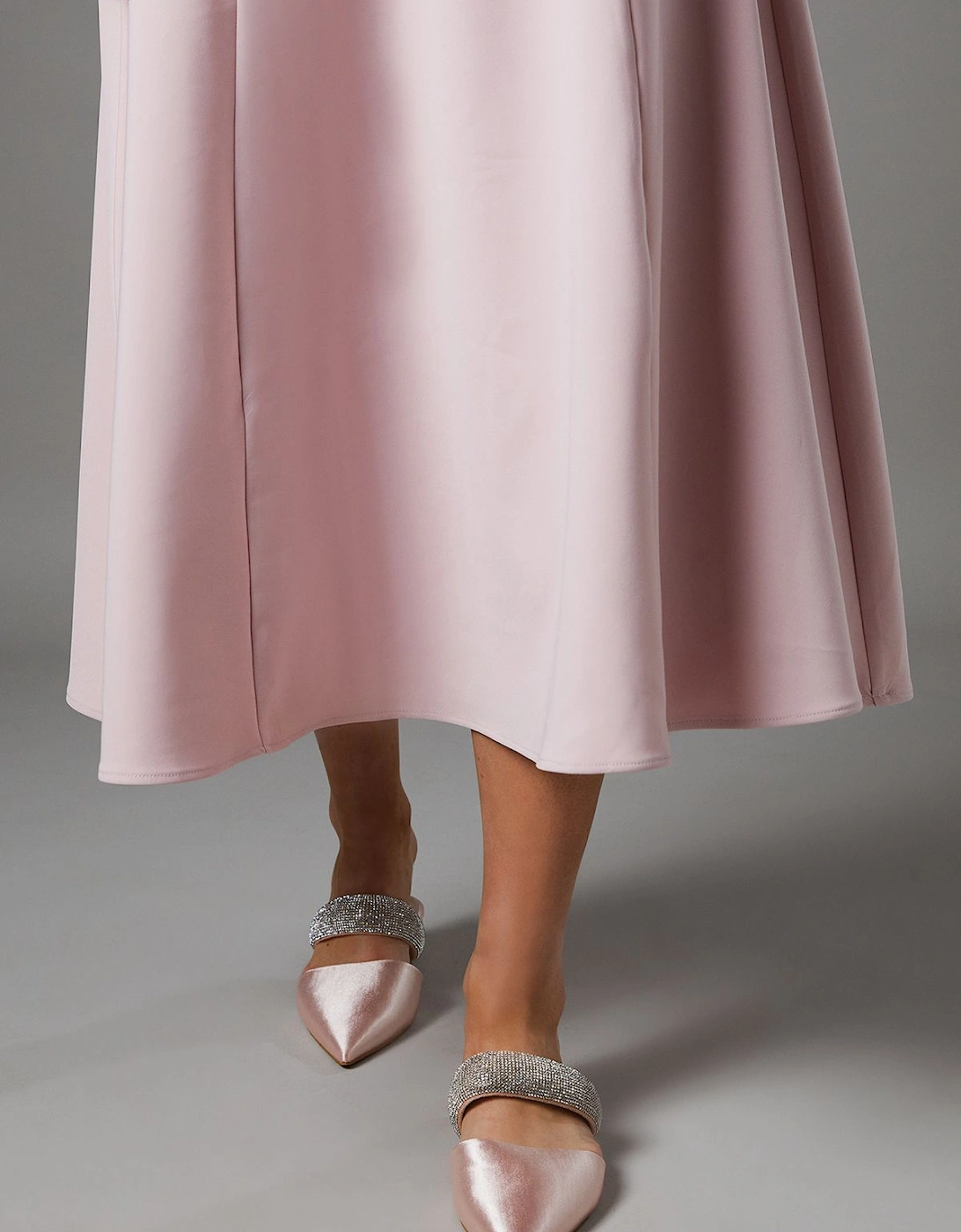 Teenie Satin Diamante Strap Pointed Flat Mules