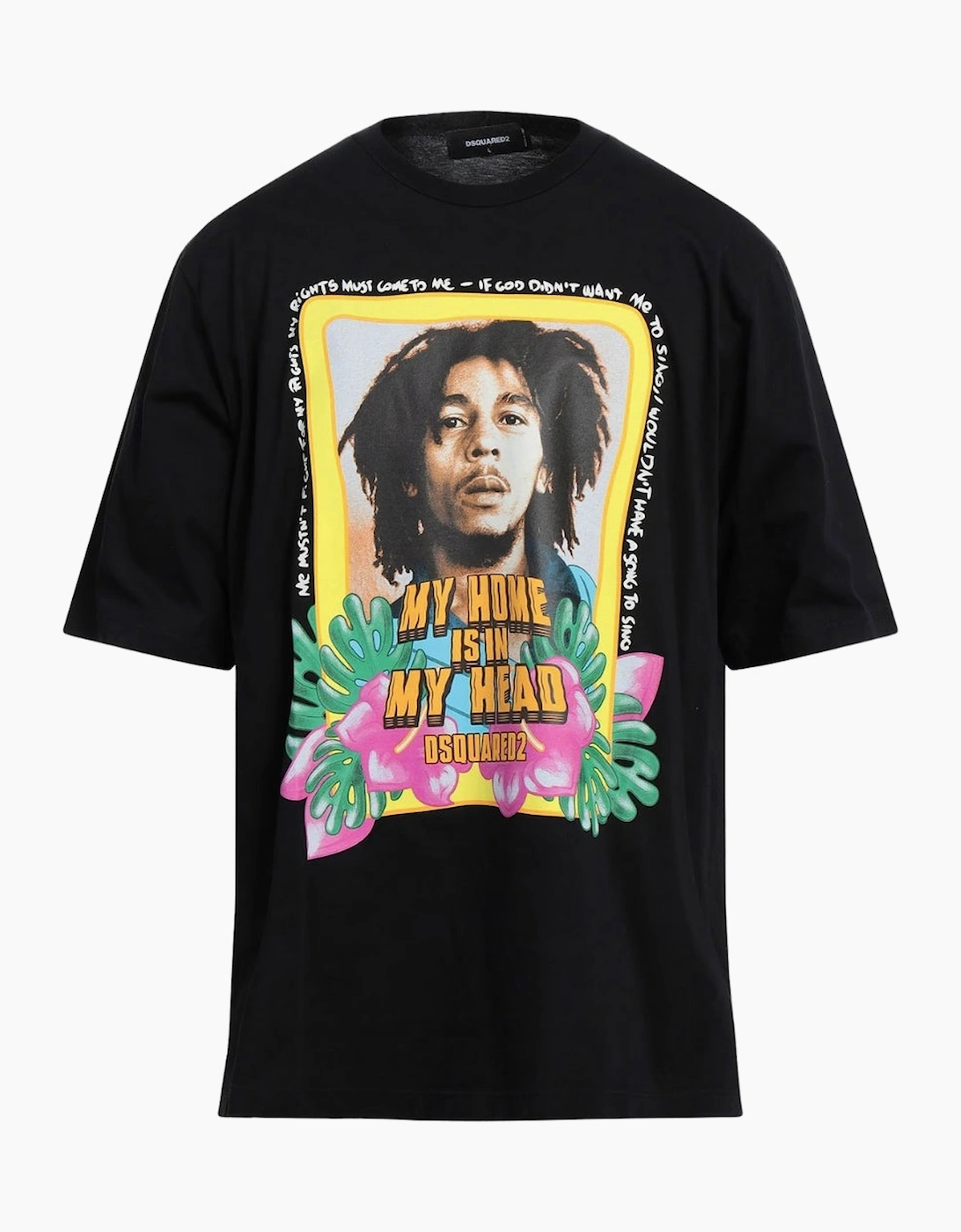 Dsquared2 Men's Black Skater Fit Bob Marley Home Is In My Head Logo T-Shirt  38 M