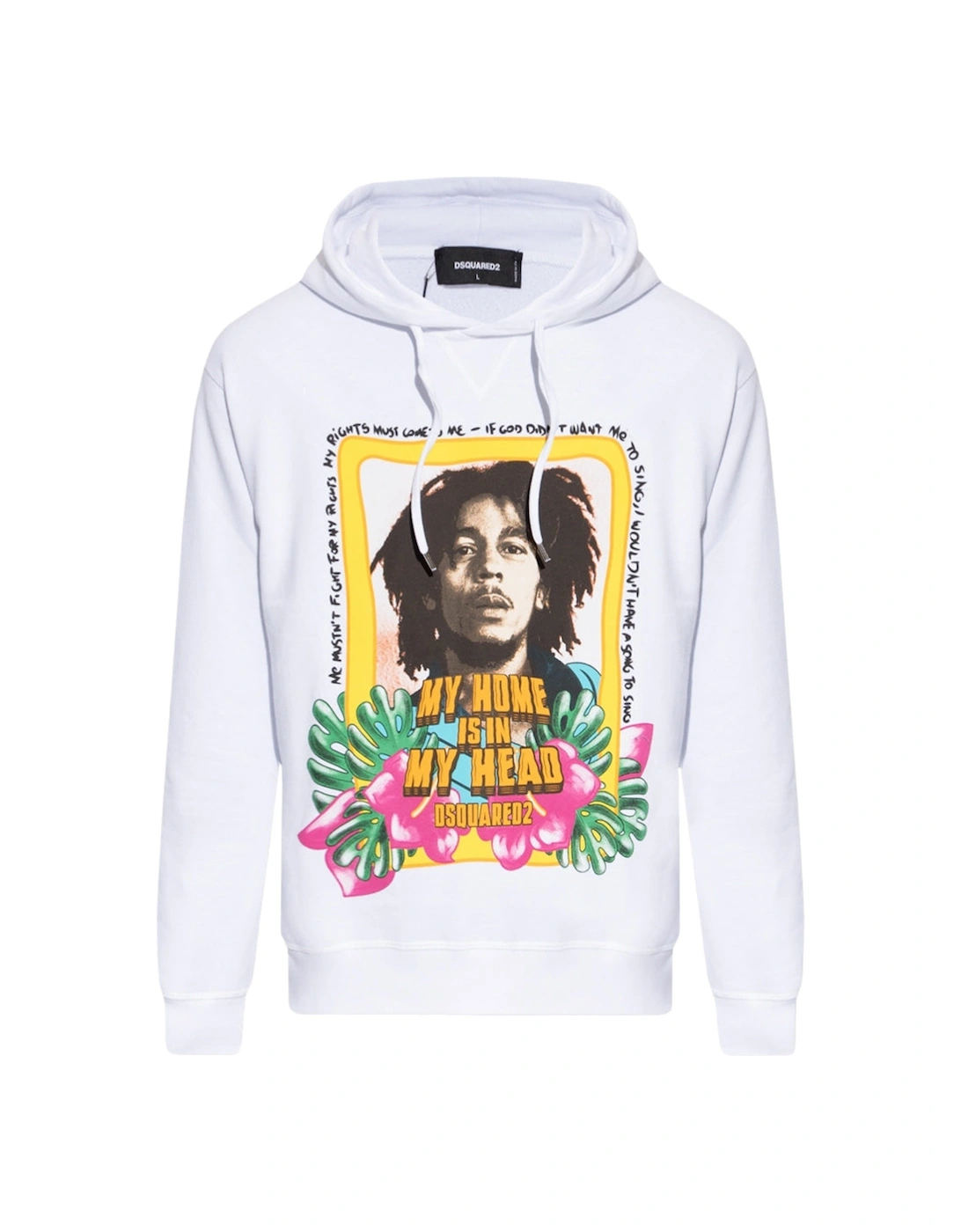 Men's Dsquared2 Cool Fit Bob Marley Logo White Hoodie - Size: 36