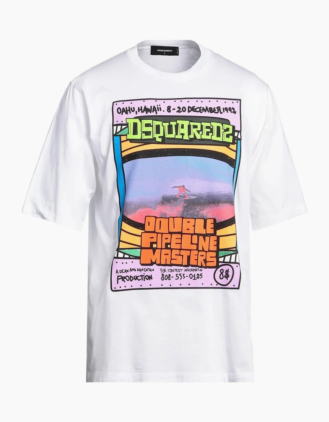 Men's Dsquared2 Double Pipeline Masters Design Skater Fit White T-Shirt - Size: 36