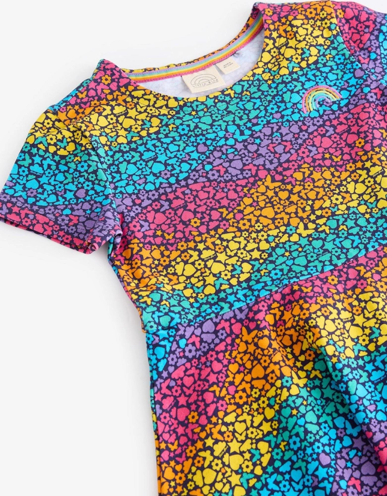 Girls Short Sleeve Colourful Skater Dress - Multi