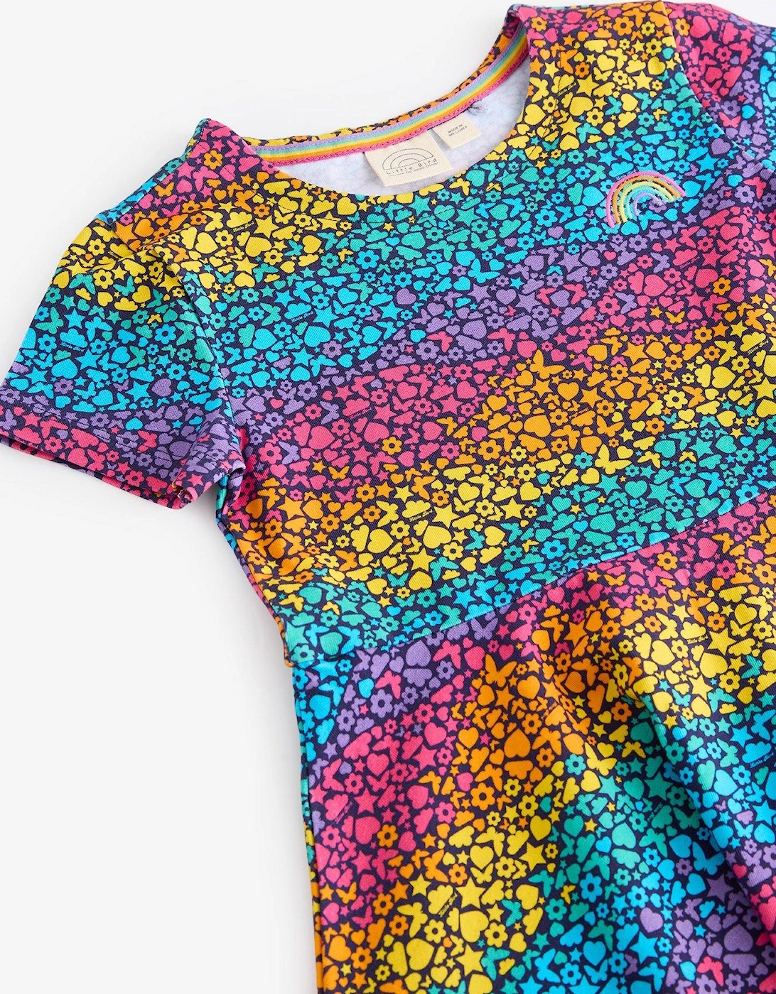 Girls Short Sleeve Colourful Skater Dress - Multi