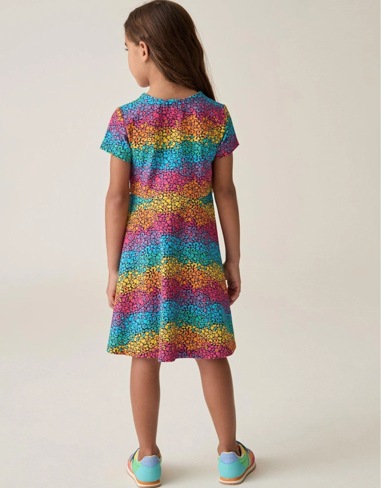 Girls Short Sleeve Colourful Skater Dress - Multi
