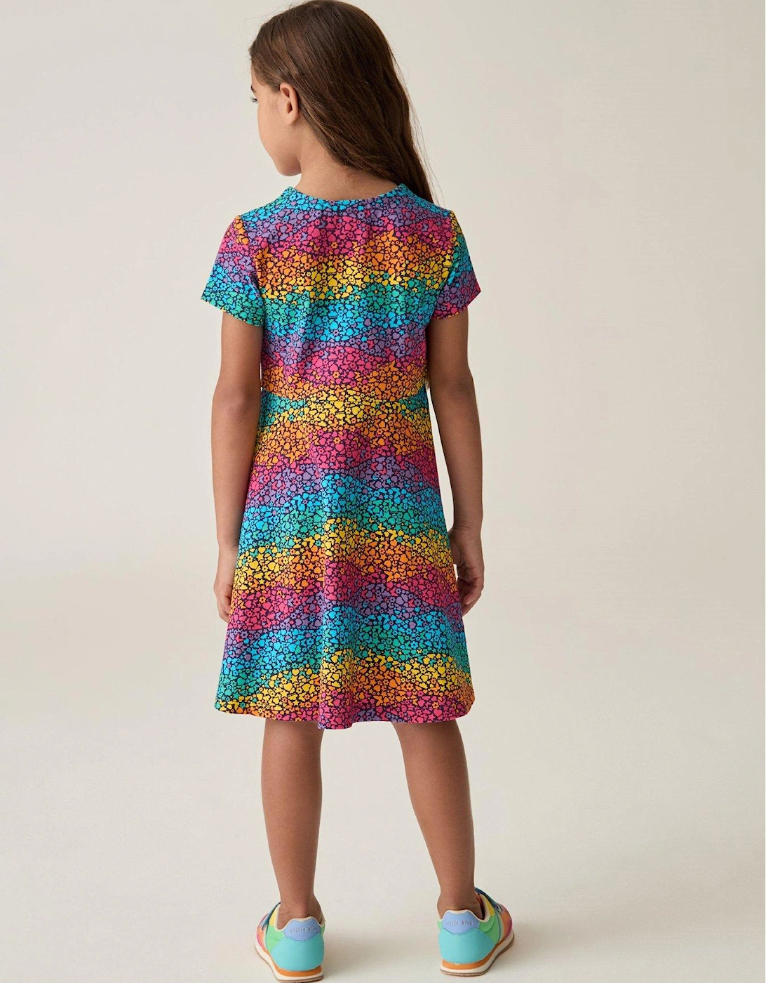 Girls Short Sleeve Colourful Skater Dress - Multi