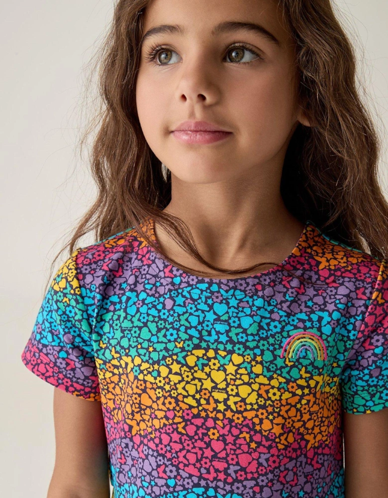 Girls Short Sleeve Colourful Skater Dress - Multi