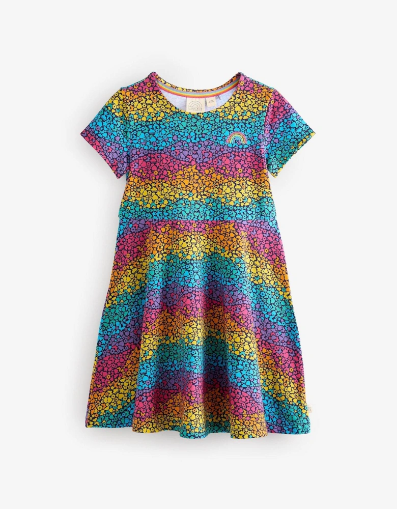Girls Short Sleeve Colourful Skater Dress - Multi