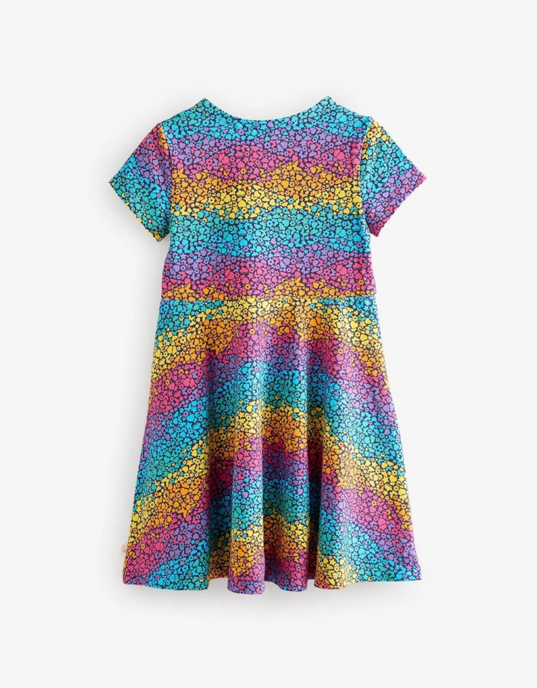 Girls Short Sleeve Colourful Skater Dress - Multi