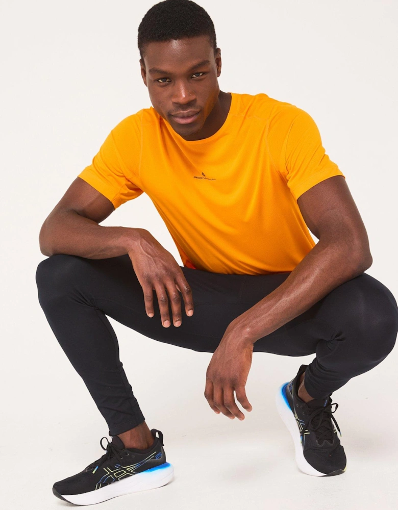 Mens Running Tech Short Sleeve Tee - Tangelo/Black