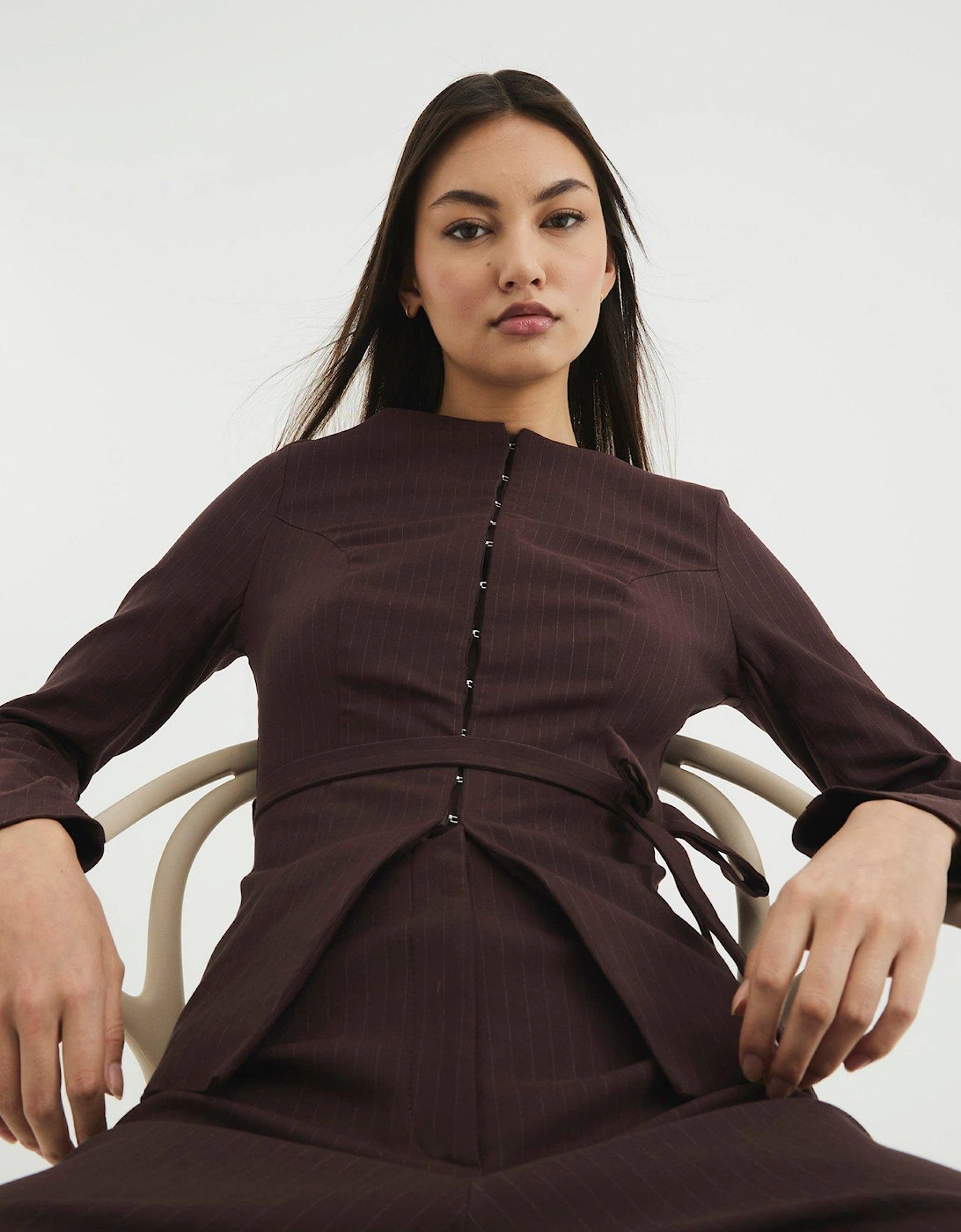Boat Neck Belted Top - Brown