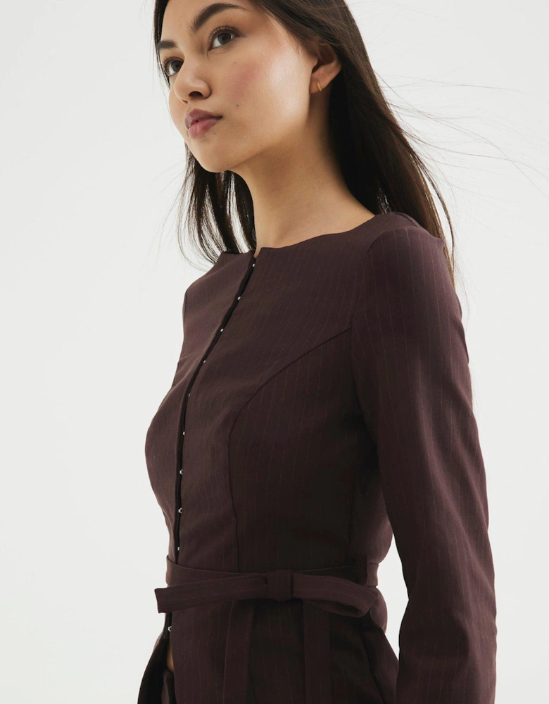 Boat Neck Belted Top - Brown