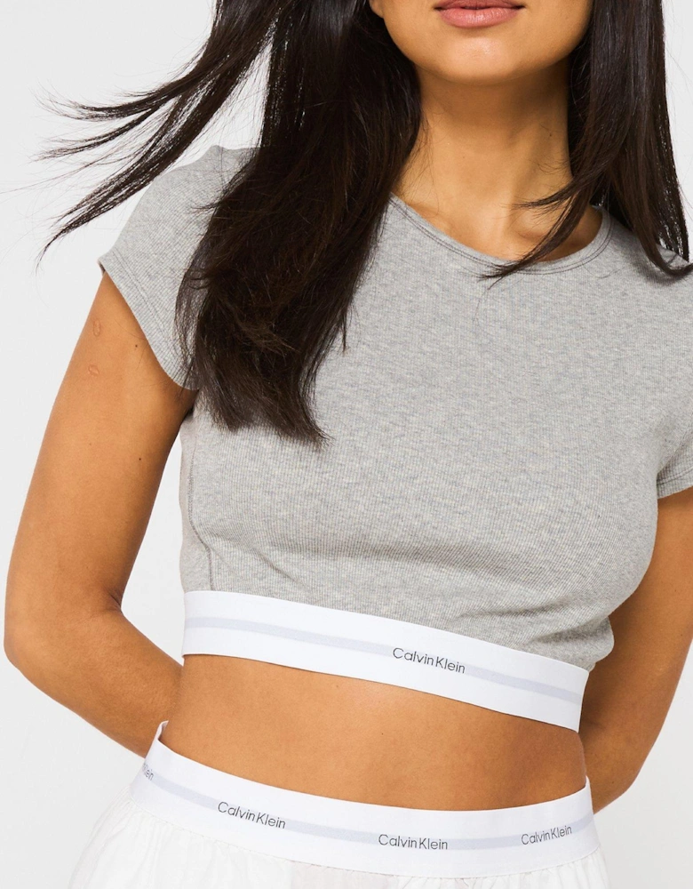 Cotton Stretch Crop Top - Grey