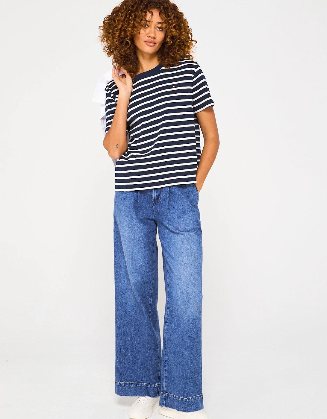 Mini Logo Striped Oversized T-Shirt - Navy