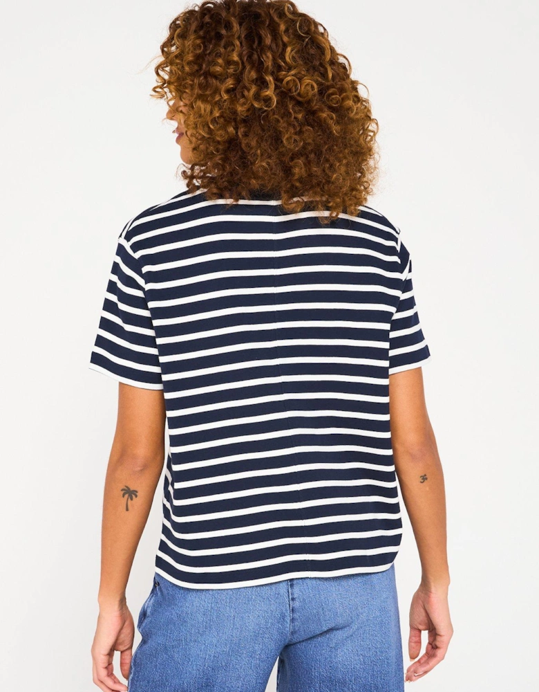 Mini Logo Striped Oversized T-Shirt - Navy