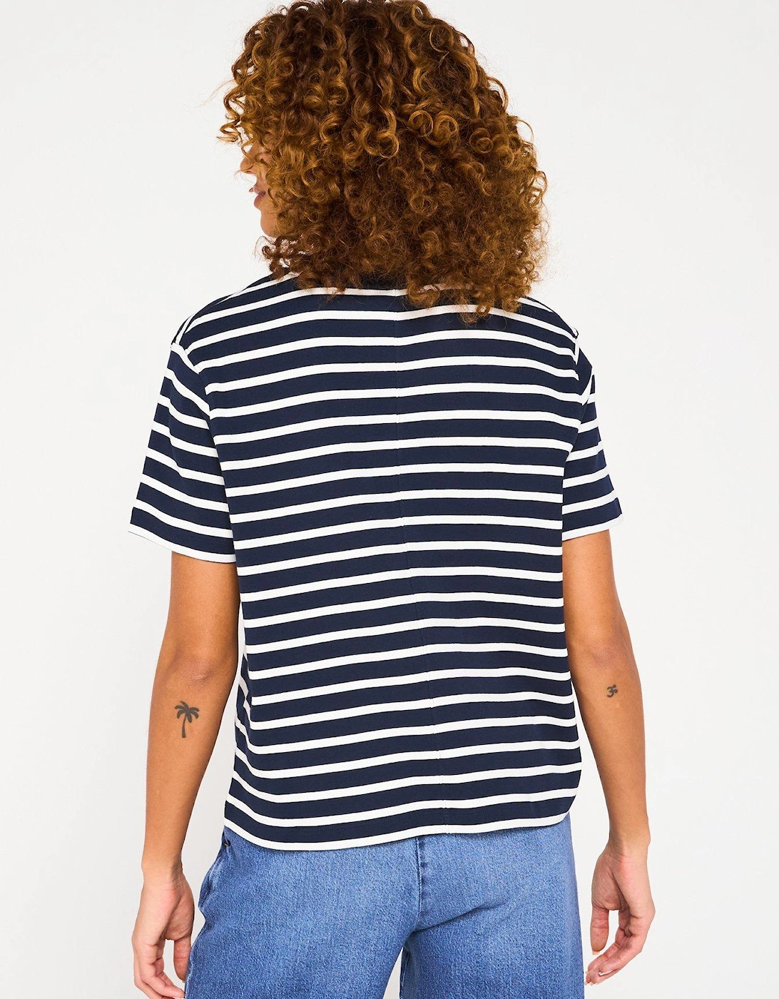 Mini Logo Striped Oversized T-Shirt - Navy