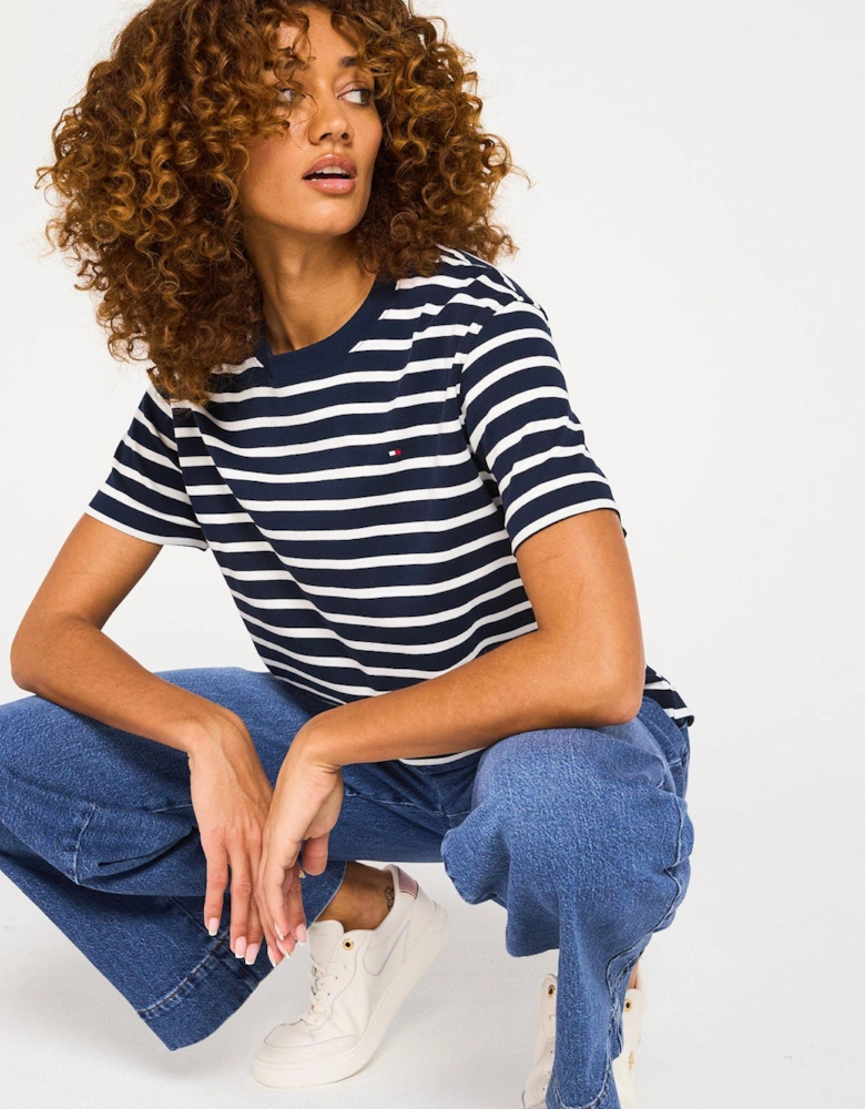 Mini Logo Striped Oversized T-Shirt - Navy
