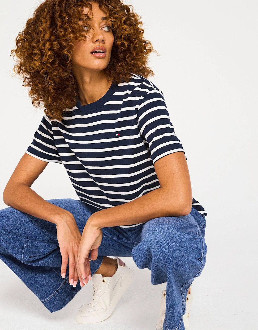 Mini Logo Striped Oversized T-Shirt - Navy