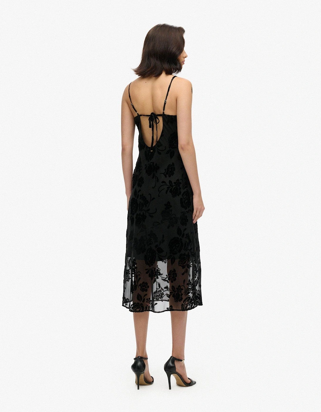 Lace Cowl Midi Slip Dress - Black