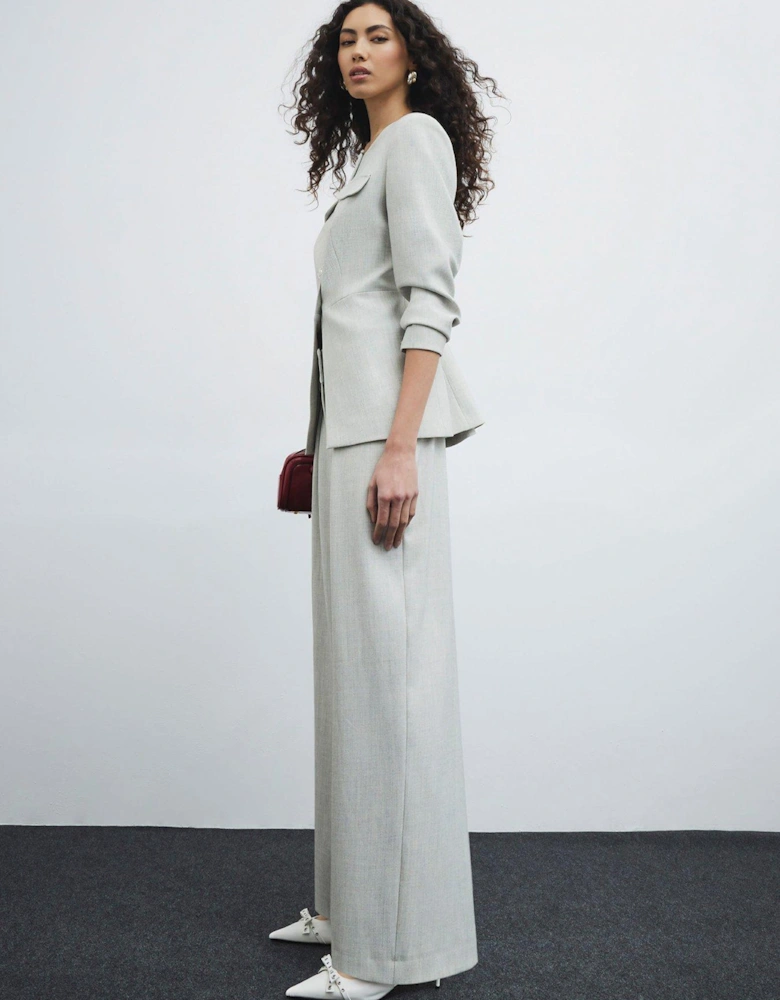 High Waisted Wide Leg Trouser - Grey