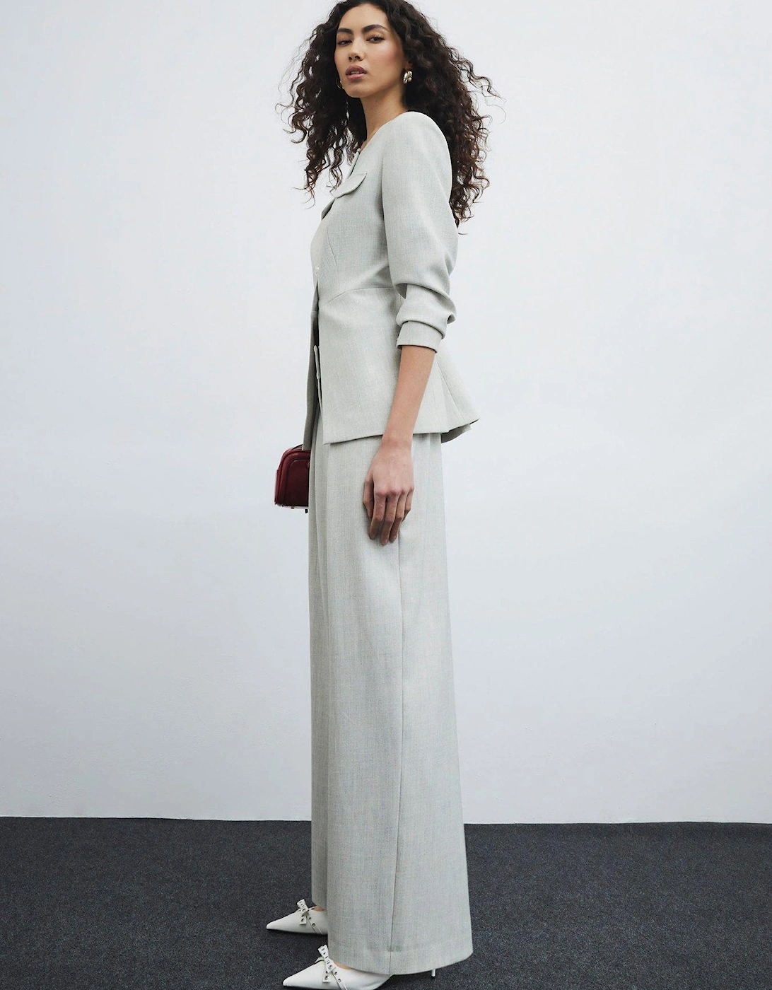 High Waisted Wide Leg Trouser - Grey