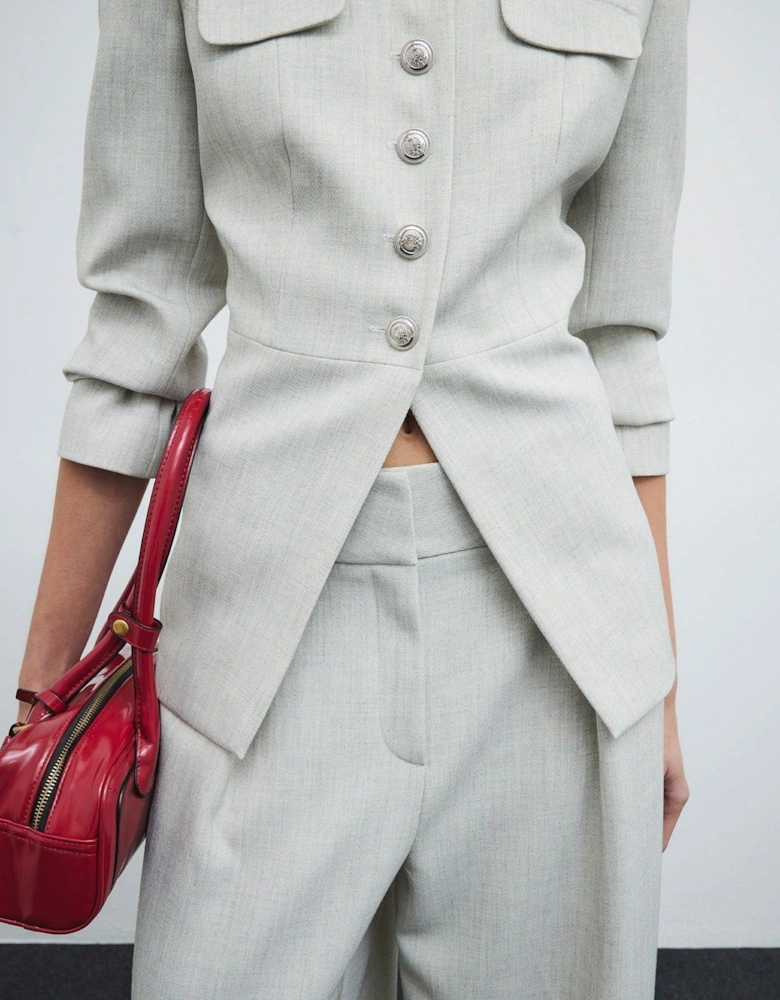 High Waisted Wide Leg Trouser - Grey