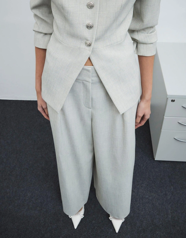 High Waisted Wide Leg Trouser - Grey