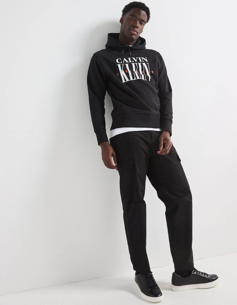 Serif Font Graphic Overhead Hoodie - Black