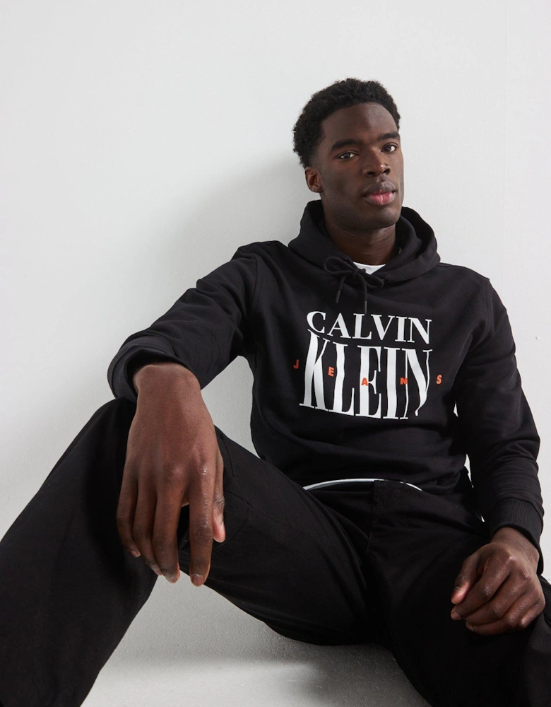 Serif Font Graphic Overhead Hoodie - Black