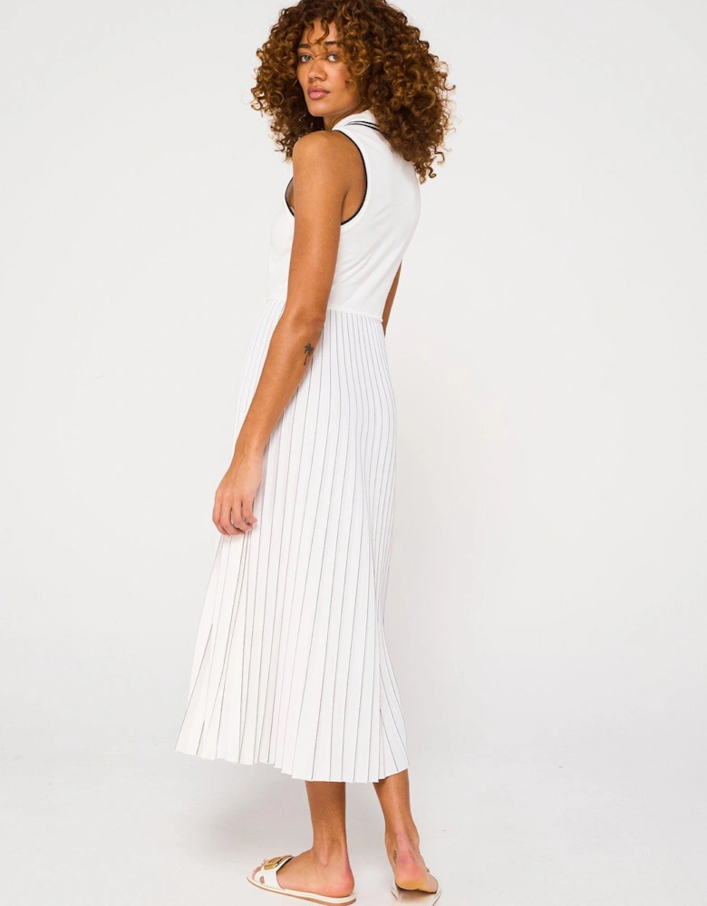 Pleated Polo Midi Dress - White