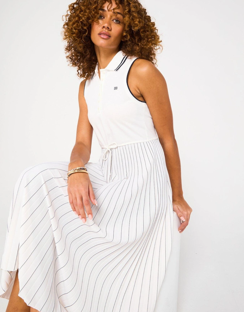 Pleated Polo Midi Dress - White
