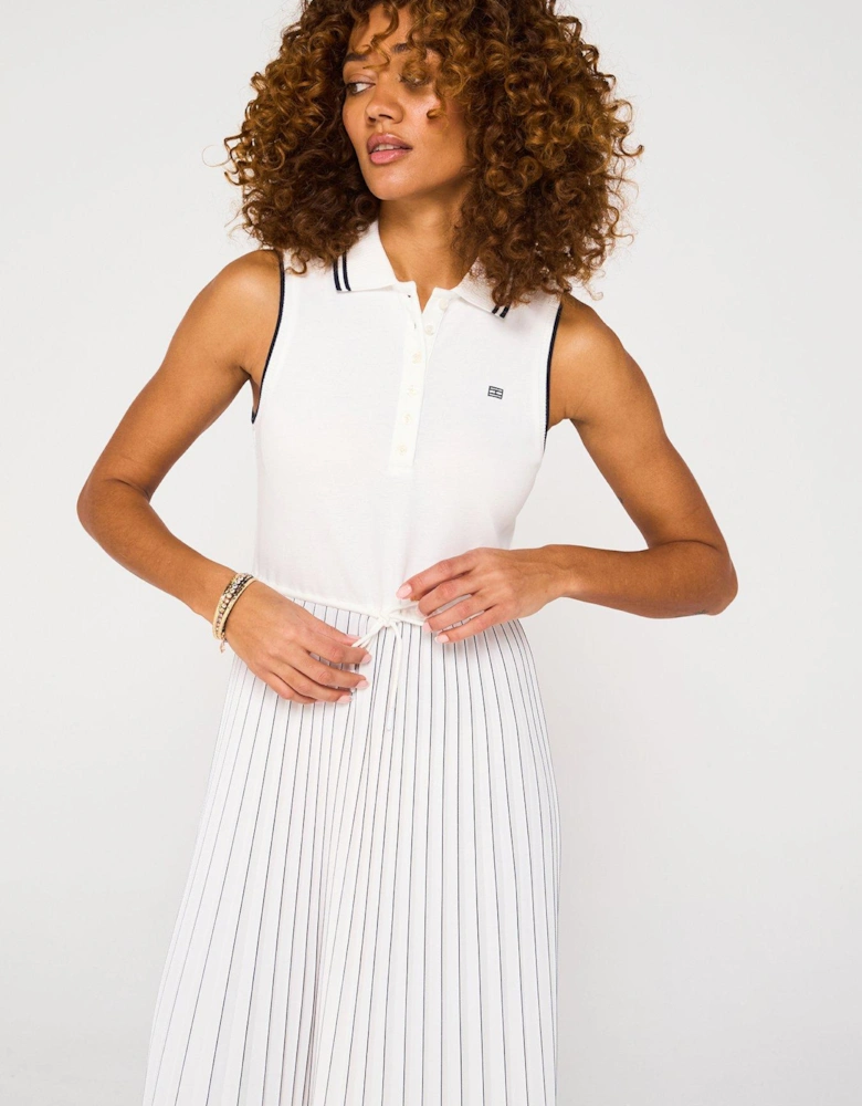 Pleated Polo Midi Dress - White