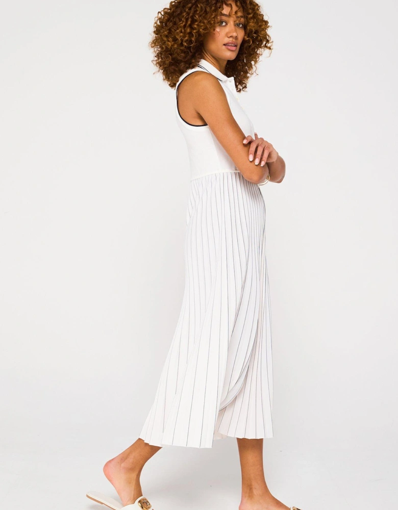 Pleated Polo Midi Dress - White